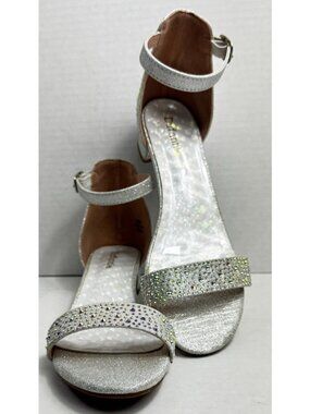 Dufannie Womens Rhinestone Embellished Sandal Toe Strap Ankle Buckle Silver Sz 8